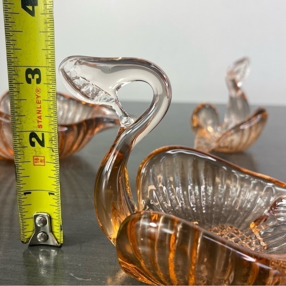 Vintage Art Glass Nesting Swans Made in Italy Salmon Amber Bowl Trinket Dishes - Picture 13 of 16